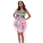 Fancy bright print gown for ladies